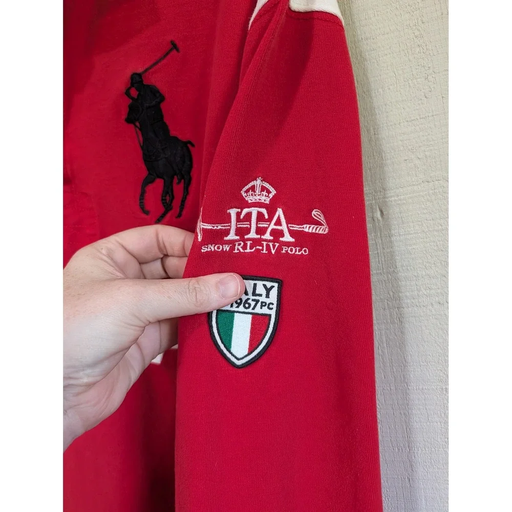 Polo Ralph Lauren Italia Rugby Shirt Red Big Pony Long Sleeve Custom Fit Large
